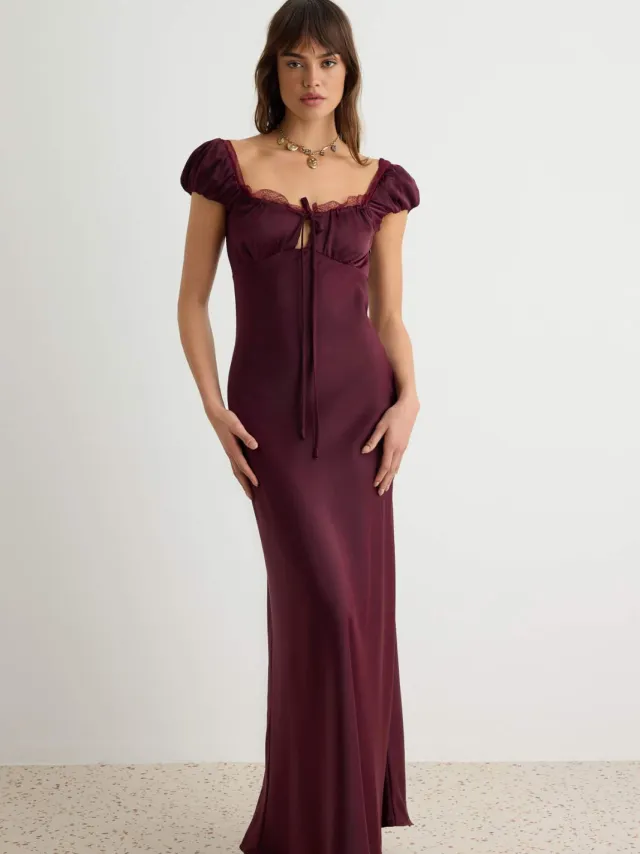 Trendyol TRENDYOLMİLLA Dames Paars Effen Maxi Kort Meerminmodel Avond- Gala- Jurk Rood