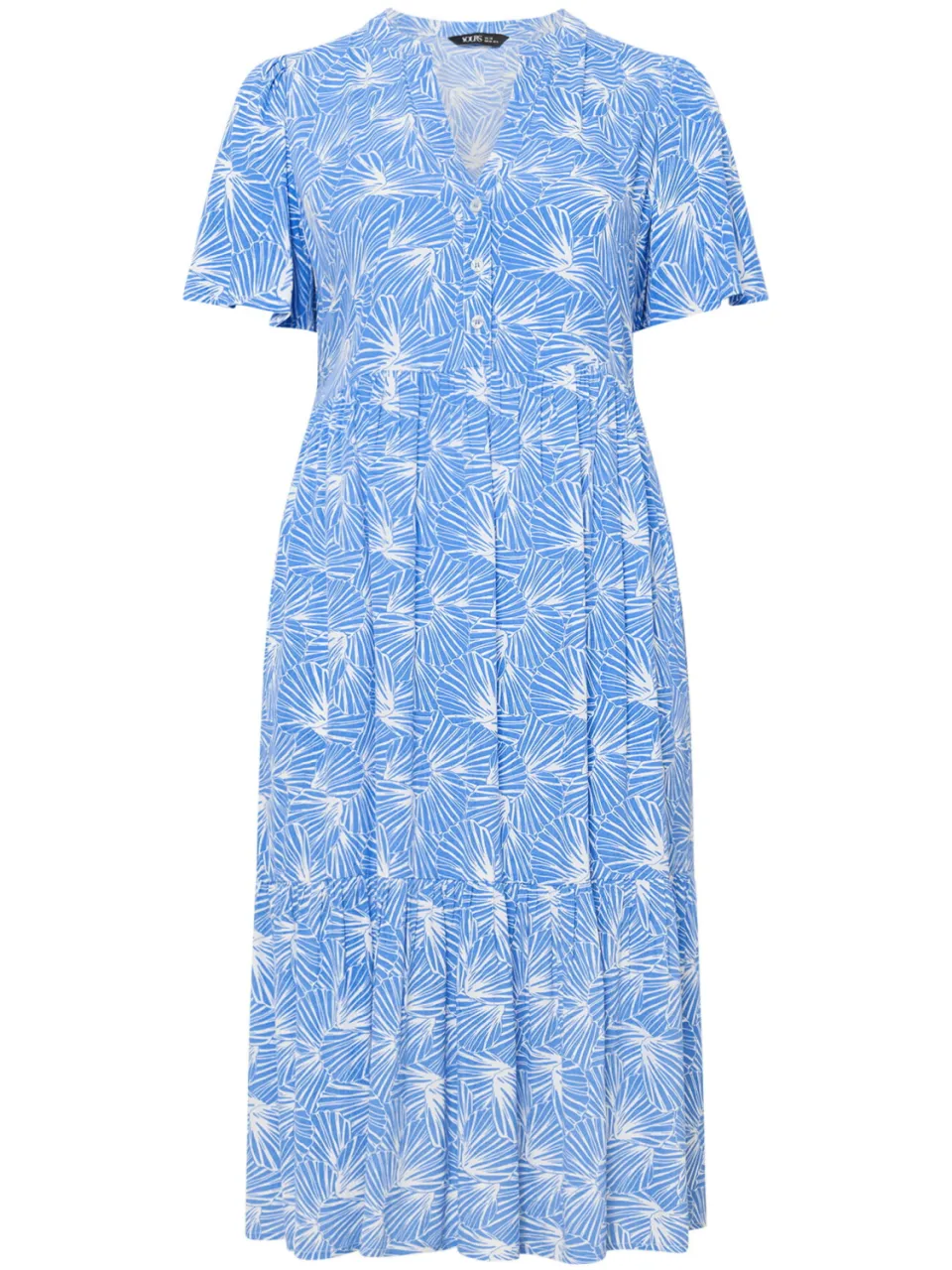 Yours Blauwe Schelpenprint Jurk Met Laagjes, foto 4
