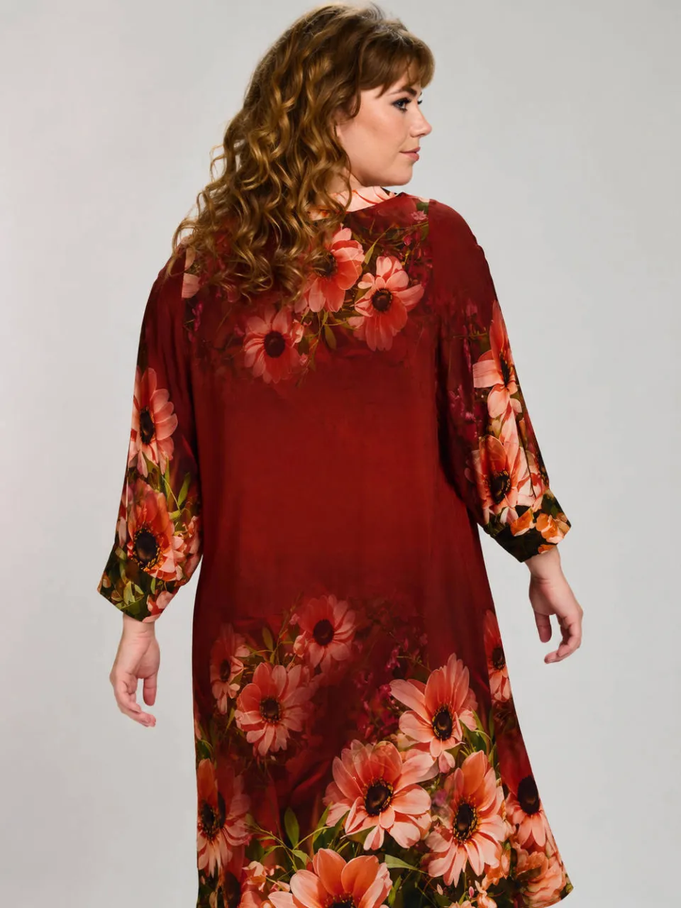 STUDIO gebloemde midi jurk Plus Size - donkerrood, foto 6