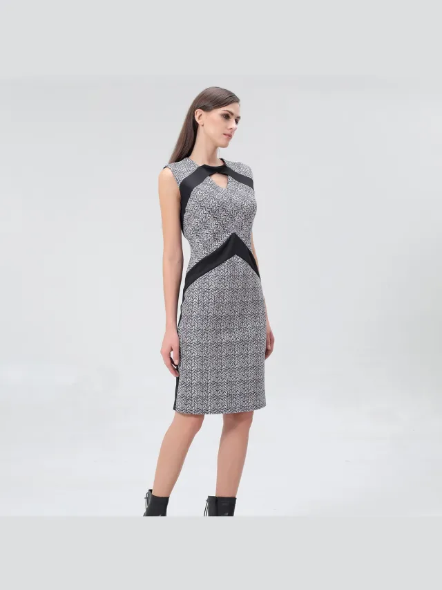 Smart & Joy Fitcocktailjurk met geometrische print en trui garnering Grijs