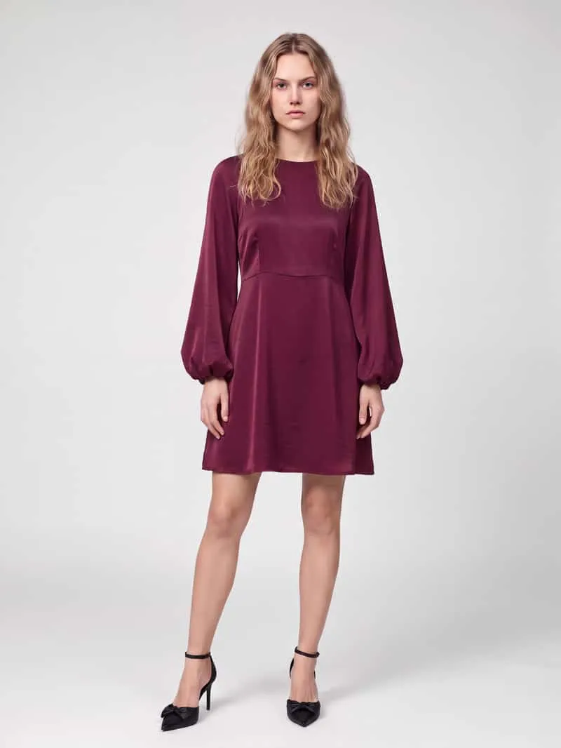 Vero Moda A-lijn vrijetijdsjurk met ronde hals model 'VMMIRO' Bordeaux gemêleerd