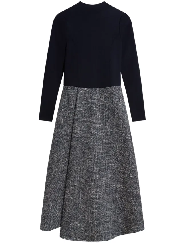 Ted Baker Abieb Polo Neck Knit Bodice Navy Midi Dress Donkergrijs