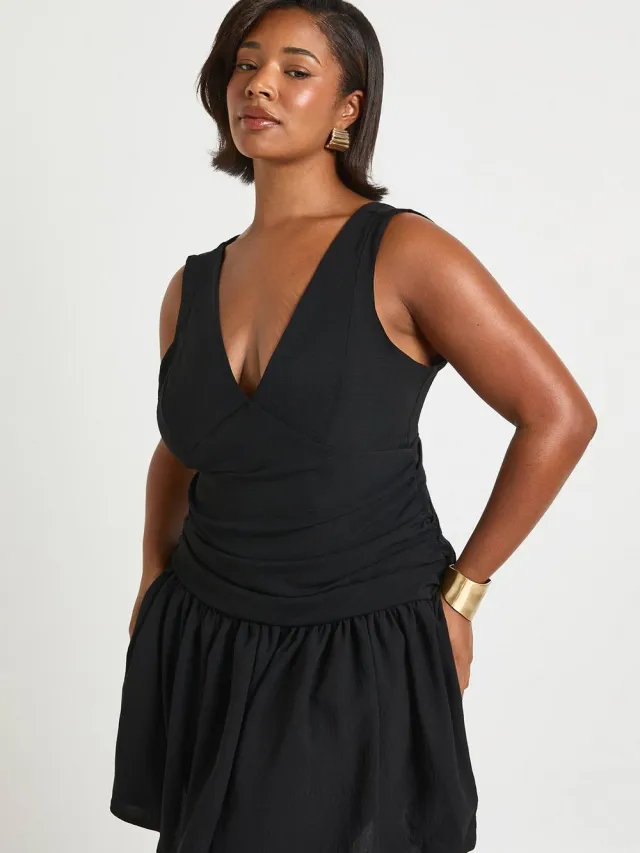 boohoo Dames Plus Plunge Korset Detail Mini Jurk Zwart