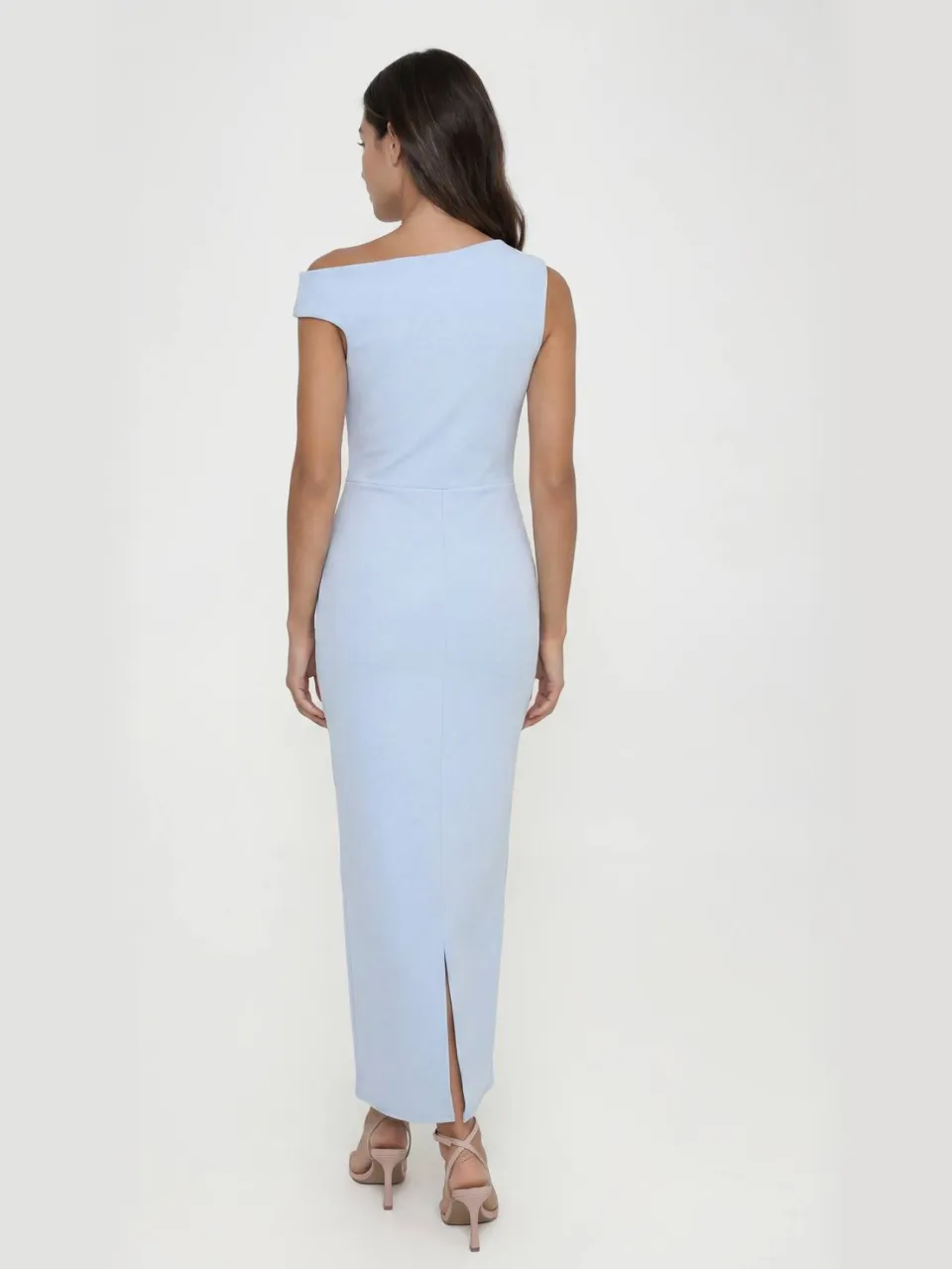 boohoo Dames Lange Jersey Crepe Jurk Met Gedrapeerde Schouder Midaxi pastelblauw, foto 3