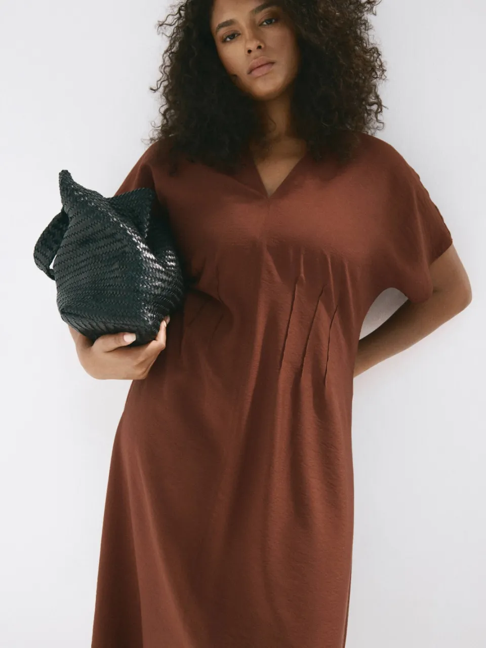 Mango midi jurk - donkerbruin, foto 3