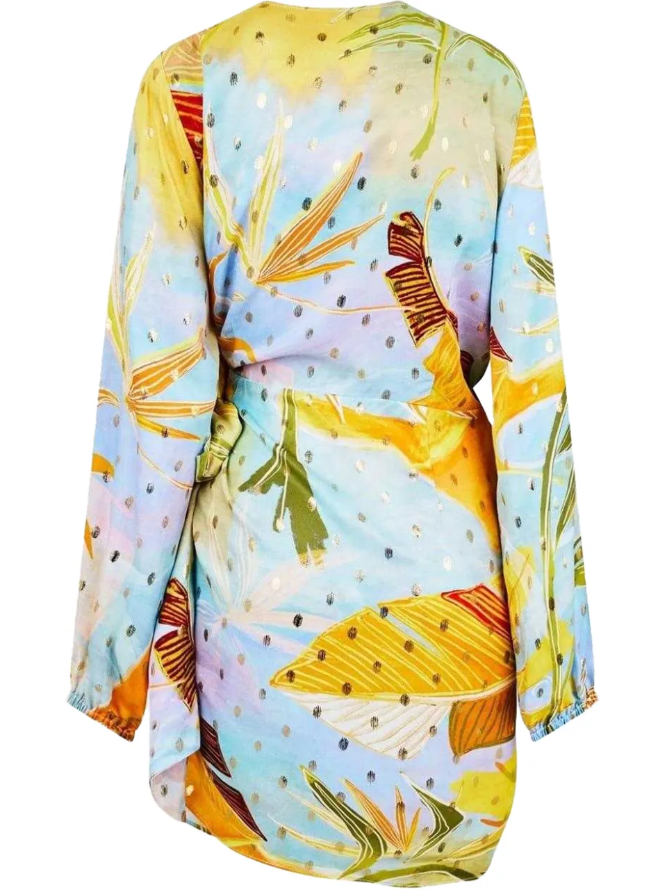 Never Fully Dressed Wrapjurk met bloemenprint, V-hals en lange mouwen voor dames (Blauw/Geel), foto 2