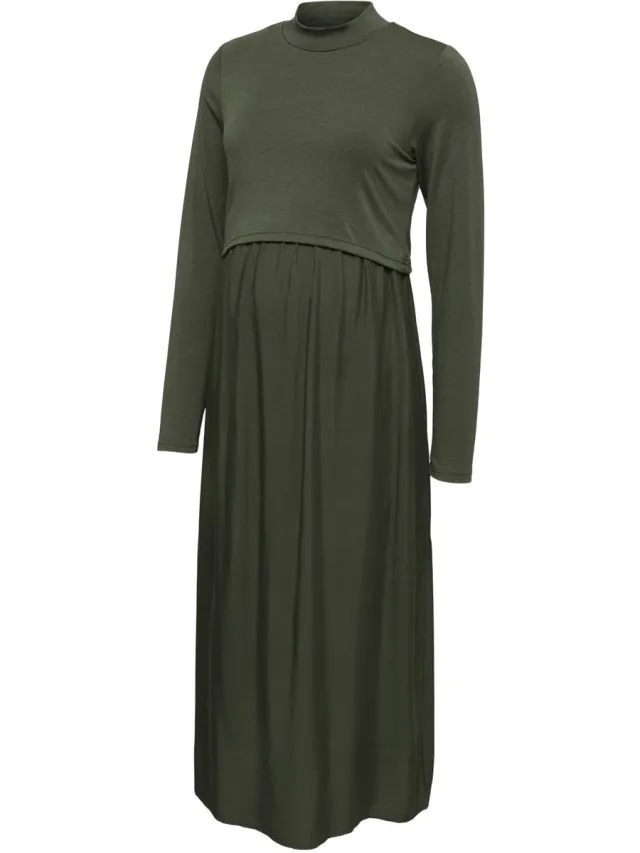 Mamalicious MLCATHY JUNE LS MIX MIDI DRESS 2F - Dames - Mini jurken Rifle Green