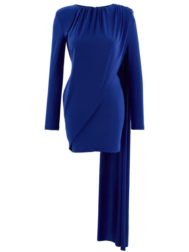 Trendyol TRENDYOLMİLLA Dames Blauw Effen Kort / Mini Lang Stijlvol/Avond Bodycon Jurken Kobaltblauw