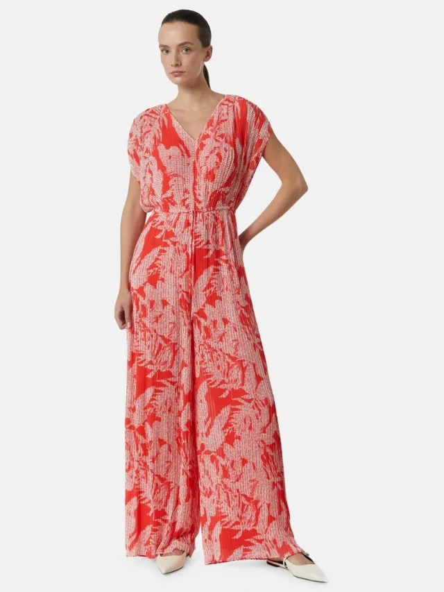 Comma female - Gedessineerde jumpsuit met plooi en strikdetail roze