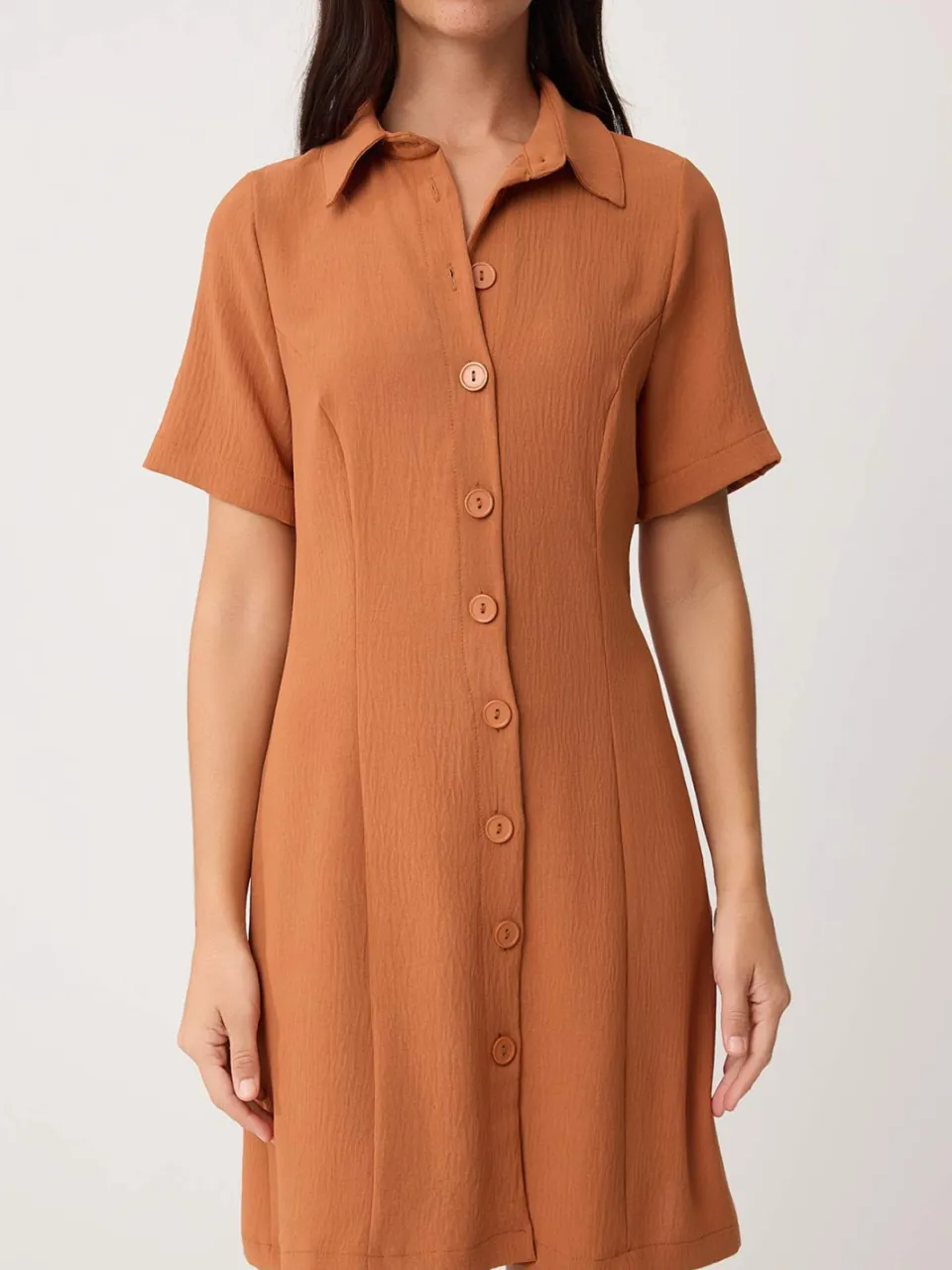 Trendyol TRENDYOLMİLLA Dames Bruin Effen Kort / Mini Kort Blousejurk Jurken, foto 2