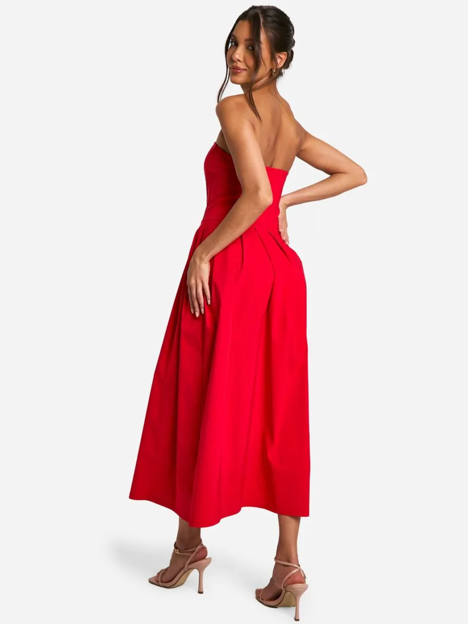 boohoo Dames Bengaline Korset Skater Midaxi Jurk rood, foto 2