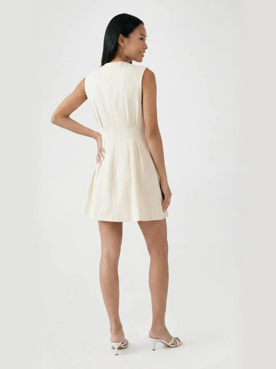boohoo Dames Linnen-look Getailleerde Mini Jurk crème, foto 2