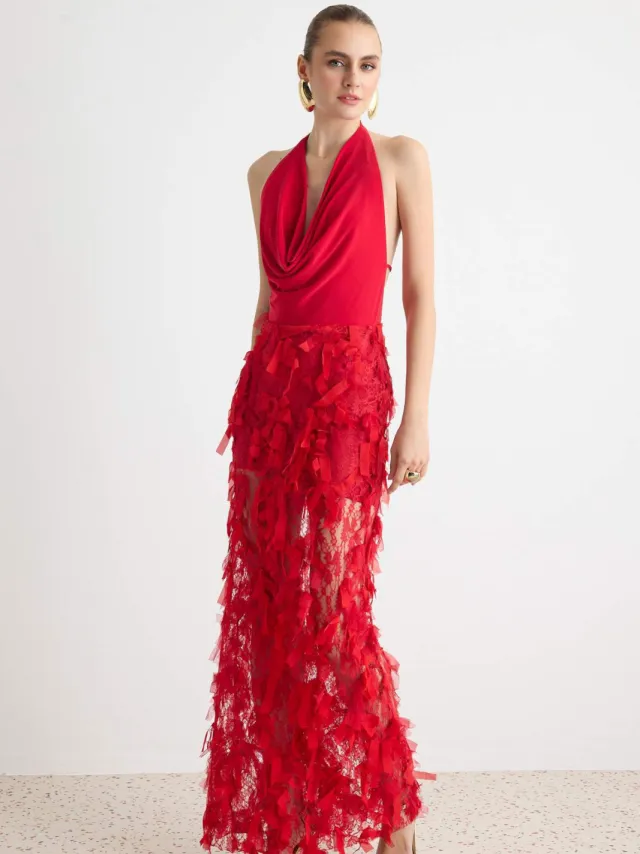 Trendyol TRENDYOLMİLLA Dames Rood Effen Maxi Mouwloos Recht Avond & Gala Jurk