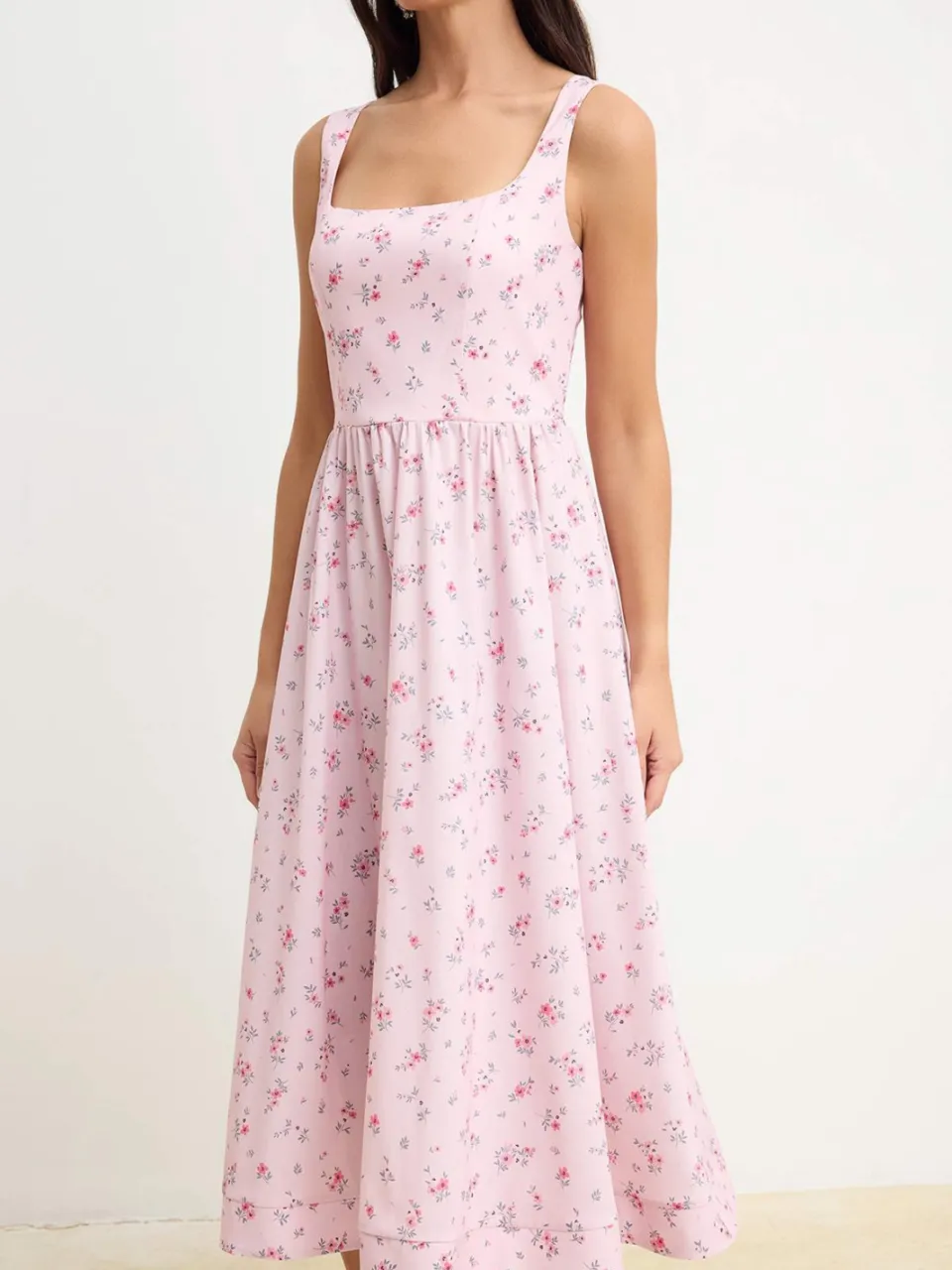 Trendyol TRENDYOLMİLLA Dames Roze Bloemen Midi Mouwloos Skater Jurken, foto 2