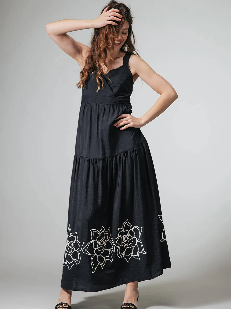 LabeL DOT gebloemde maxi jurk zwart Zwart/Wit