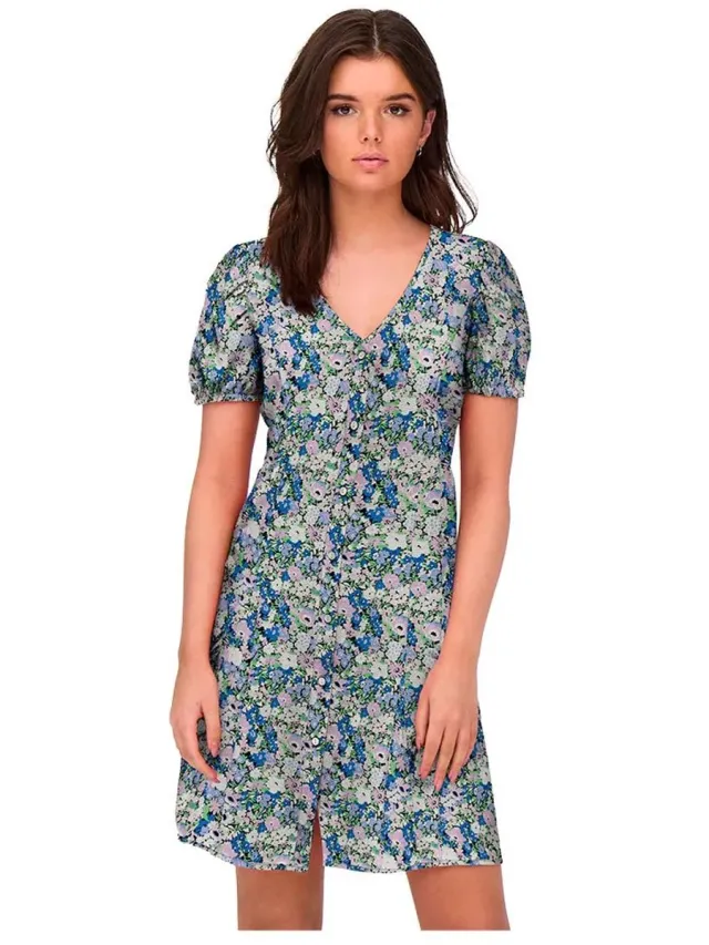 Only Nova Lux Korte Mouw Jurk Blauw XS Vrouw Super Sonic / Aop 350 Ruby Blossom