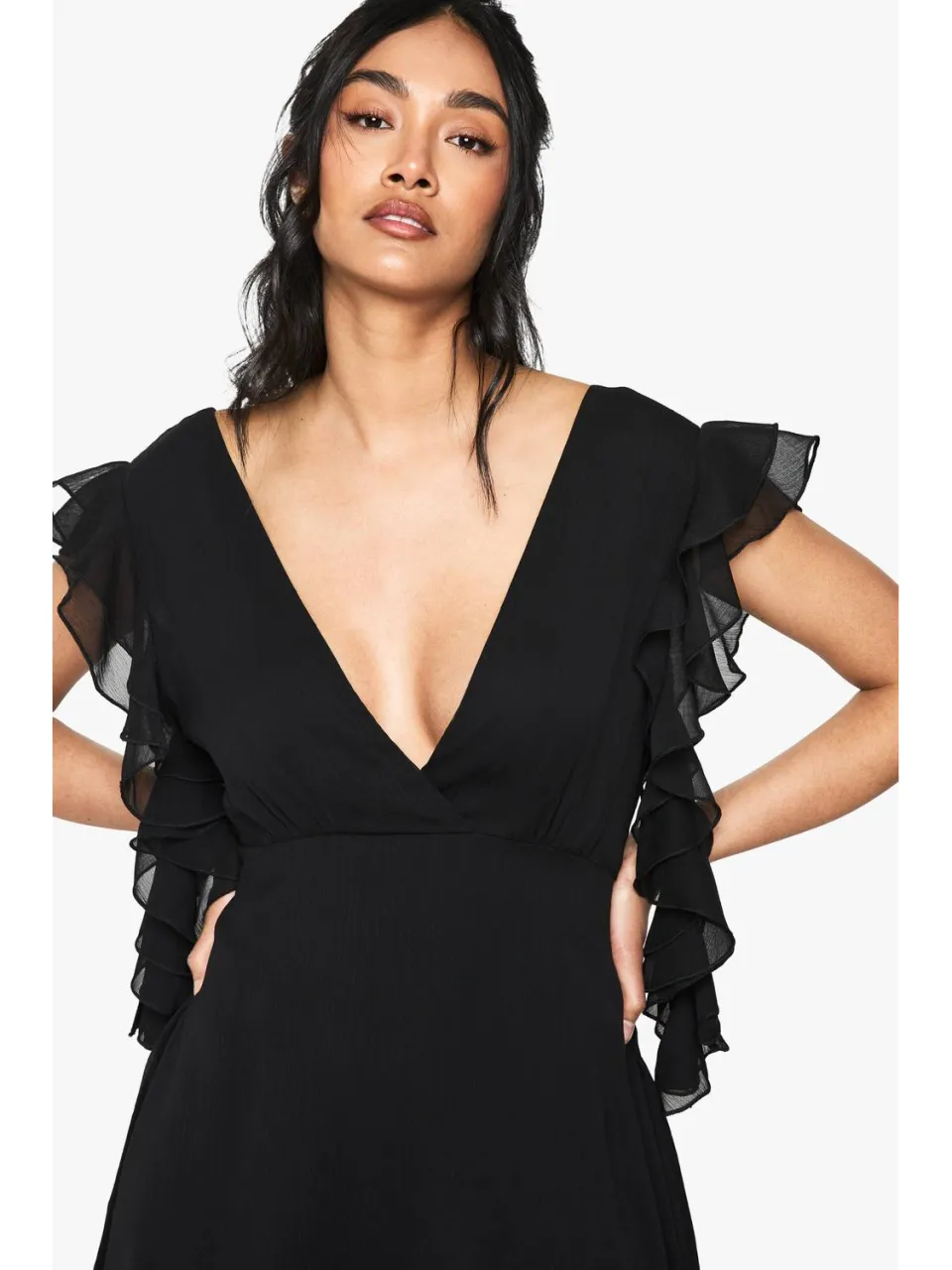 boohoo Dames Chiffon Mini Jurk met Ruffle Detail zwart, foto 3