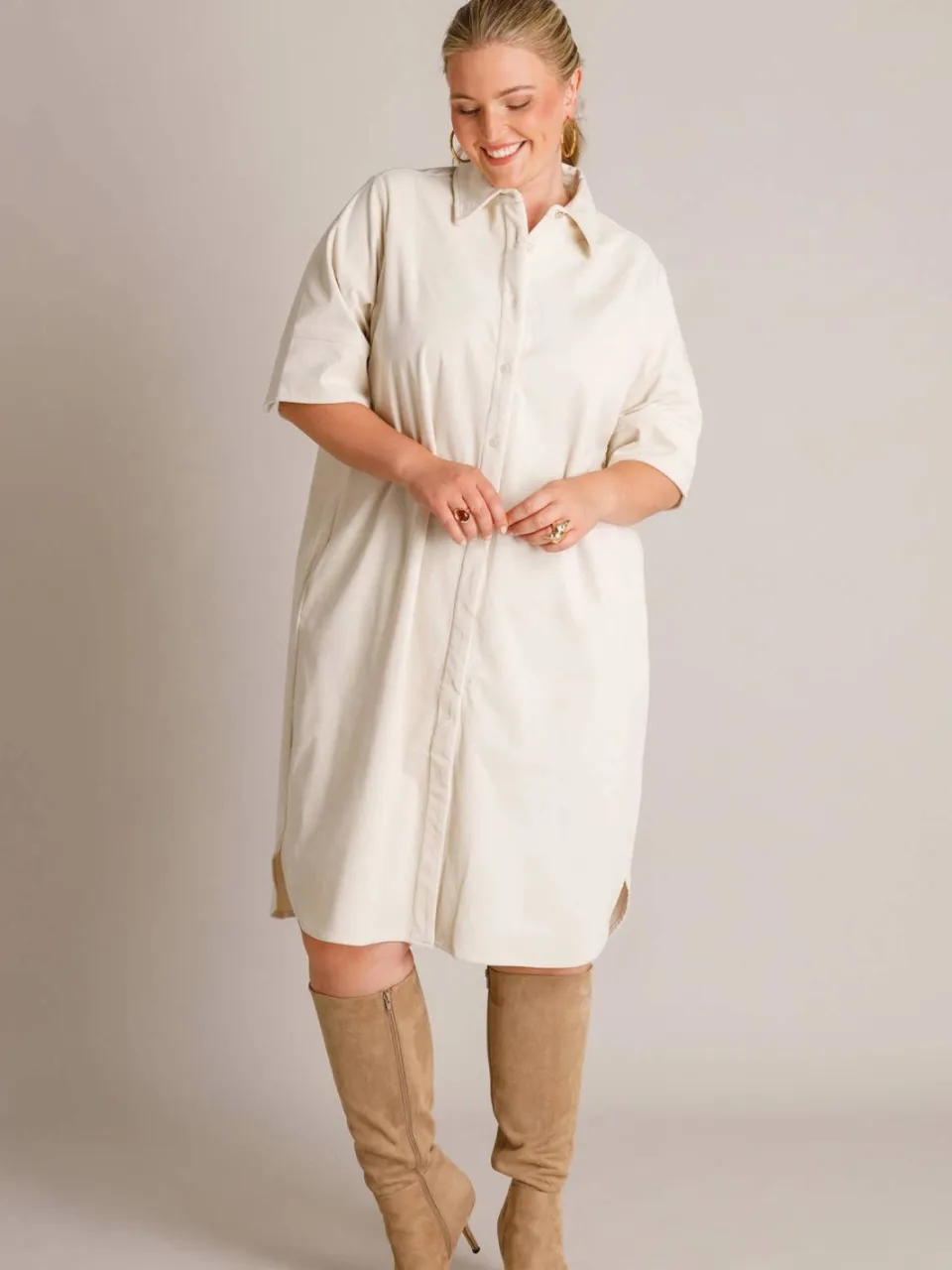 Yest Curve corduroy blousejurk Plus Size - beige, foto 4