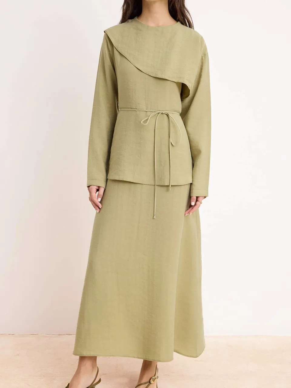 Trendyol Modest Dames Groen Effen Maxi Lang Casual Skater Modest Jurken, foto 2