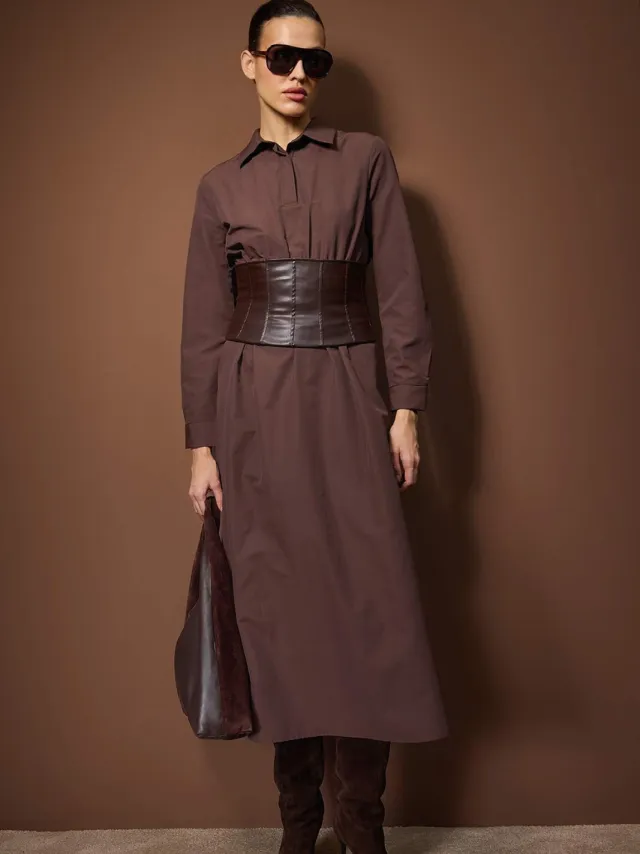 Turkishsouq Damesjurk, rechte maxi-jurk, lange casual/dagelijkse skaterjurk met hijab Bruin