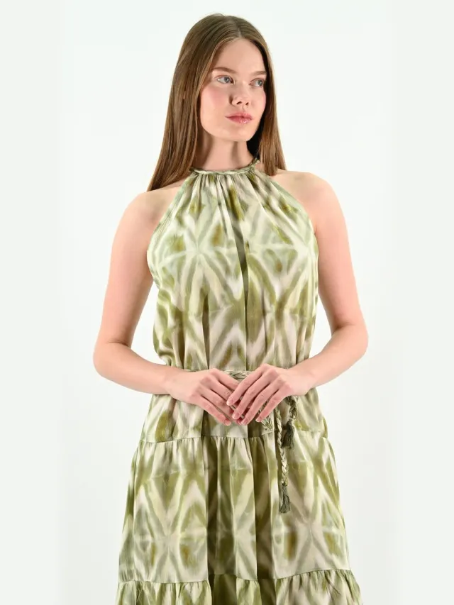 YESMOOI Groene Midi Jurk - Etnisch - Halter Nek - XL (42)