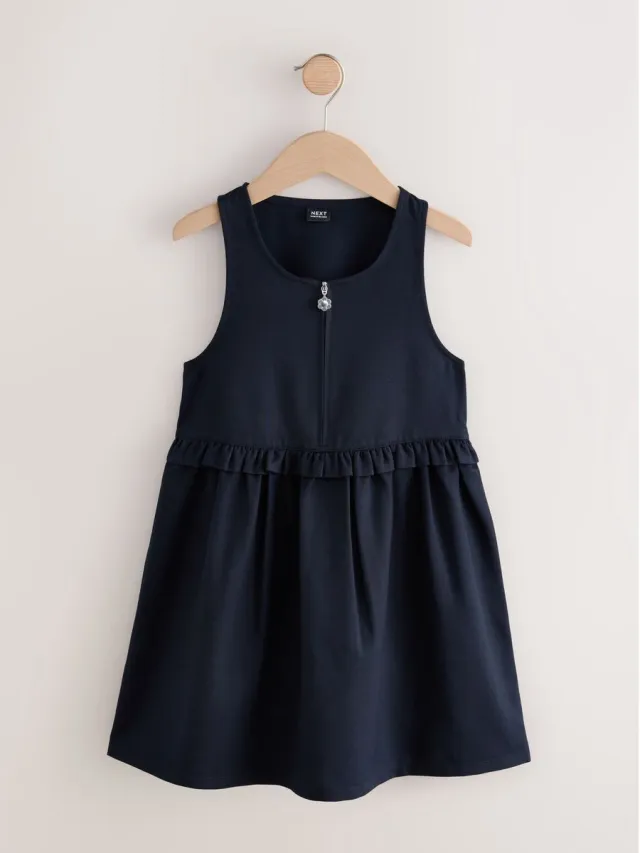 Next Meisjes - Schooljurk met rits aan de voorkant, ruches in de taille - Blauw Navy Blue