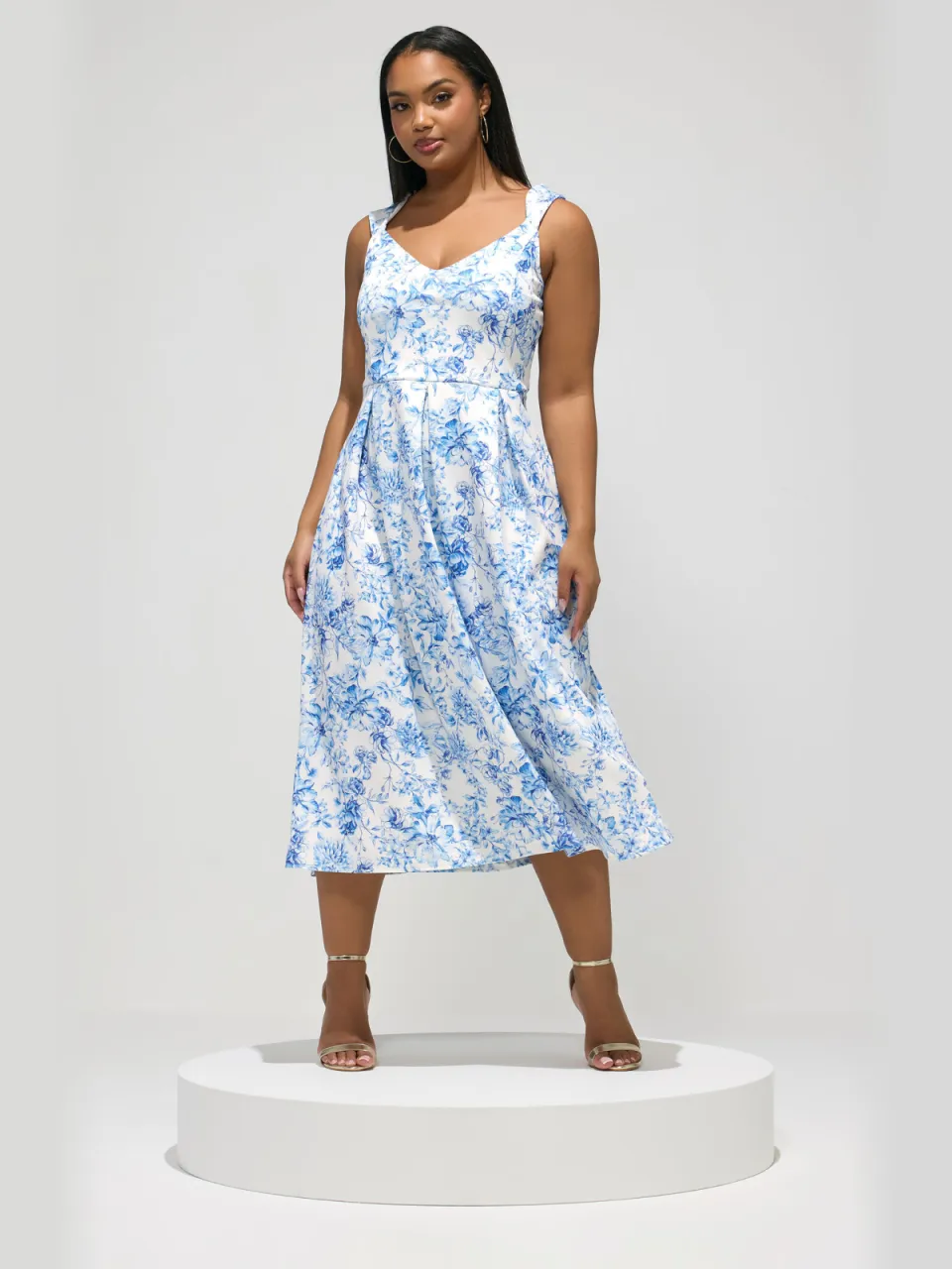 Yours London Witte En Blauwe Skaterjurk Met Bloemenprint White