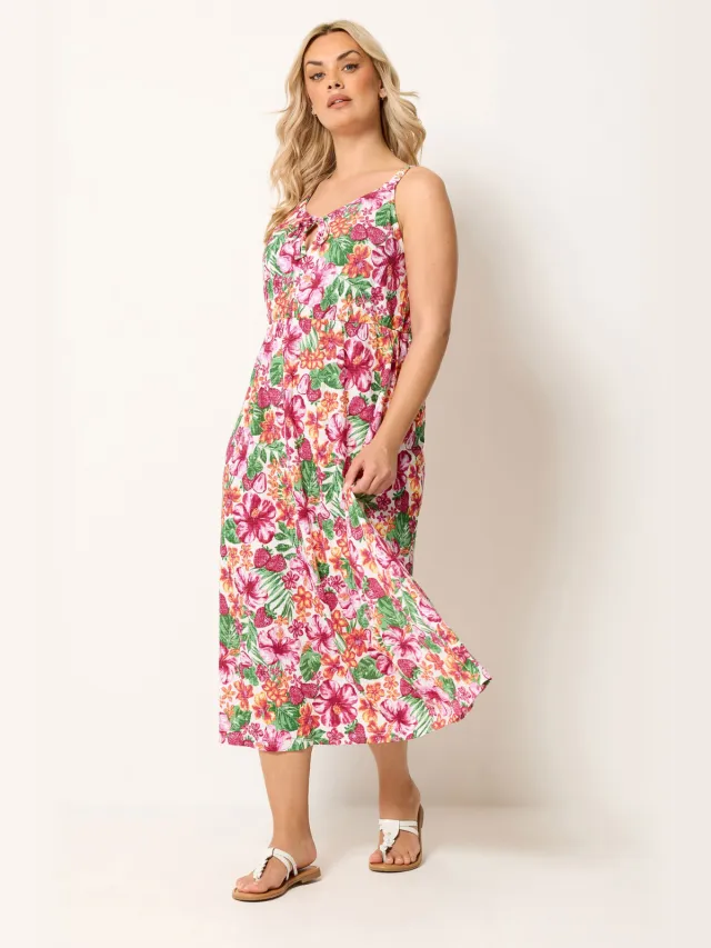 Yours Roze Tropische Midijurk Met Keyholedetail-60 Pink
