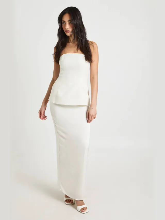 boohoo Dames Bandeau 2-in-1 Geweven Maxi Jurk Ivoor
