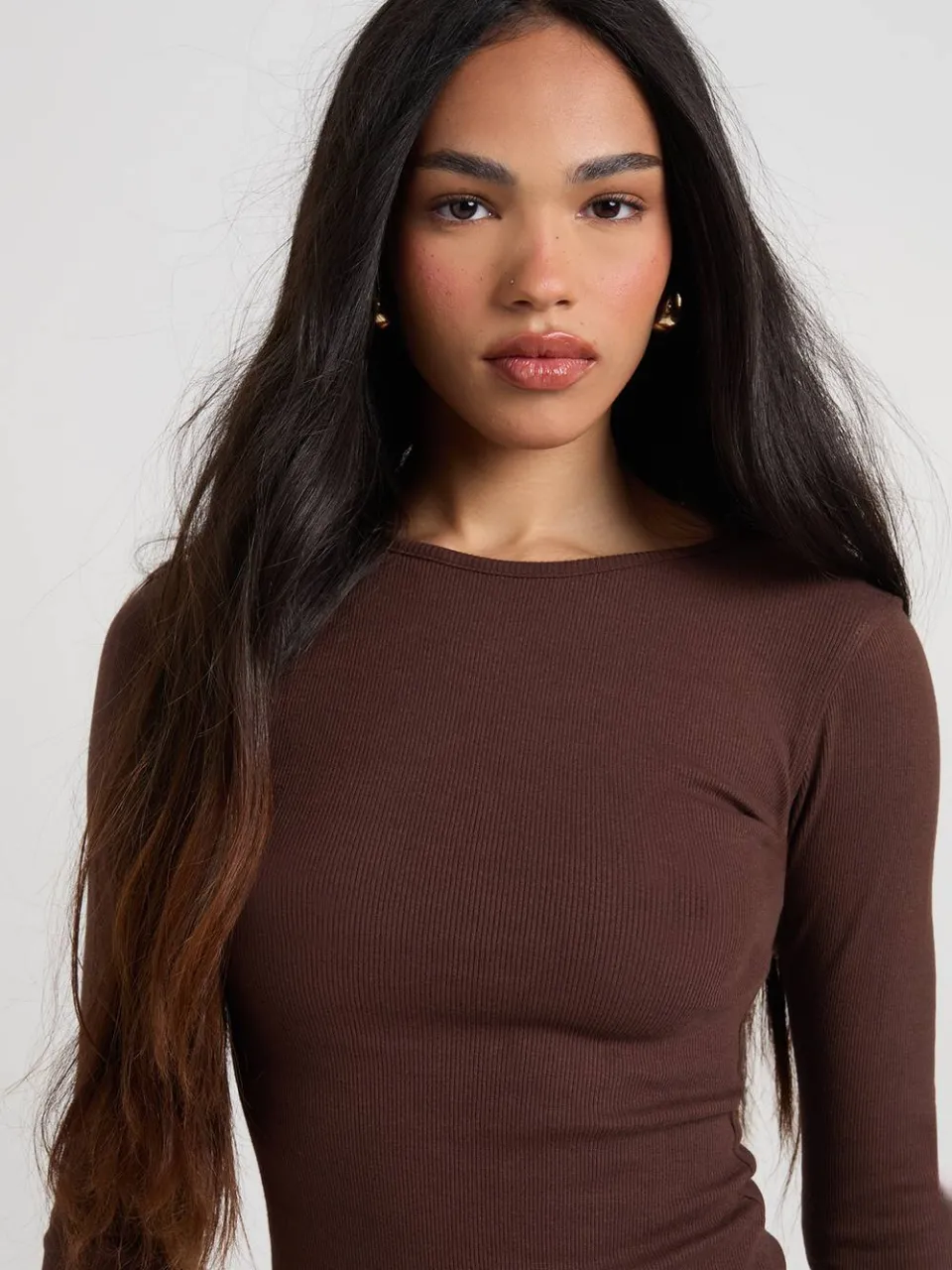 boohoo Dames Geribbelde Skater Jurk met Verlaagde Zoom chocoladebruin, foto 4