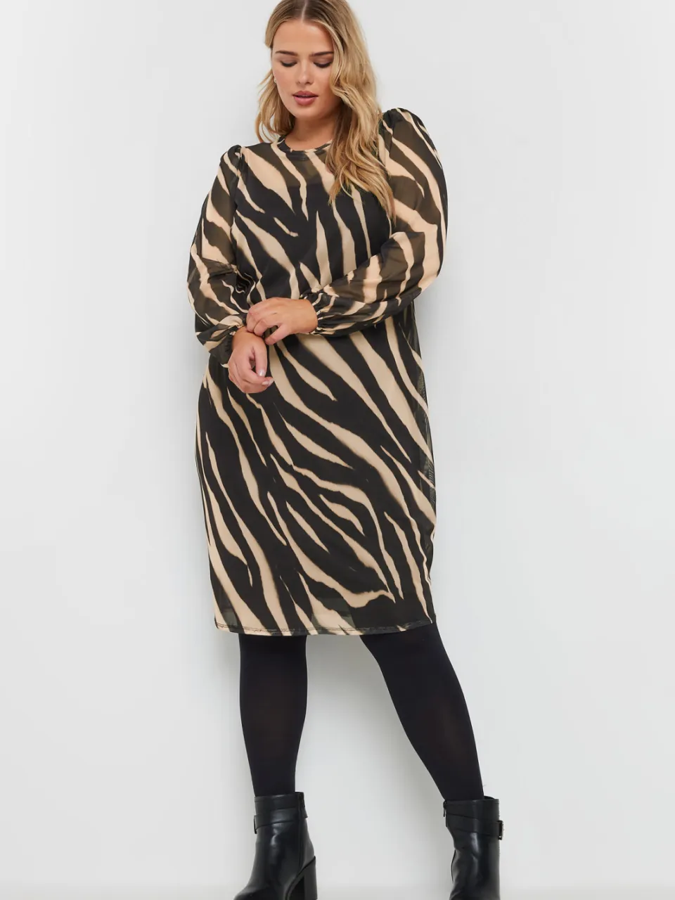 Yours Minijurk Van Mesh Met Zebraprint In Zwart/Beige, foto 2