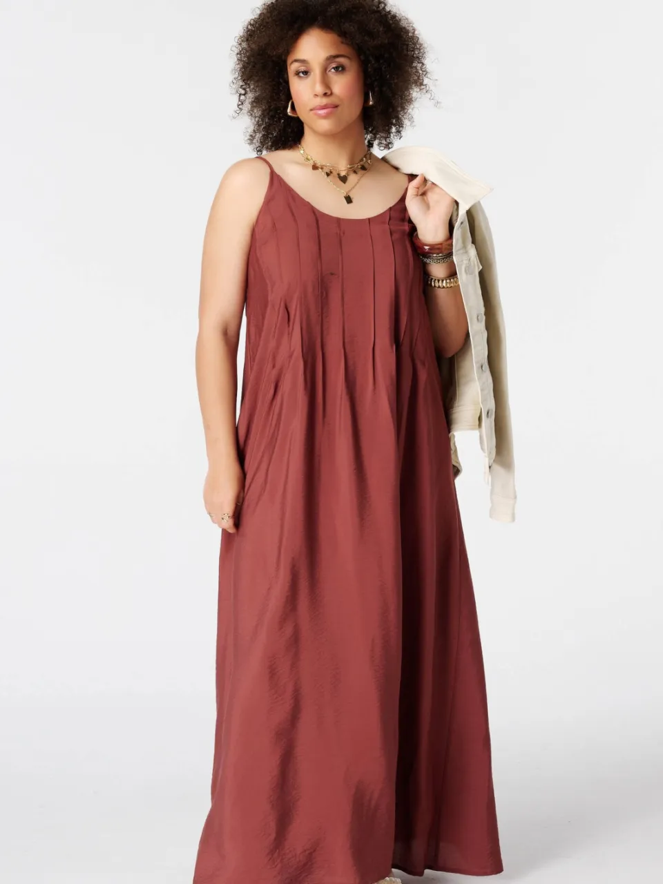 MS Mode viscose maxi jurk Plus Size - donkerrood