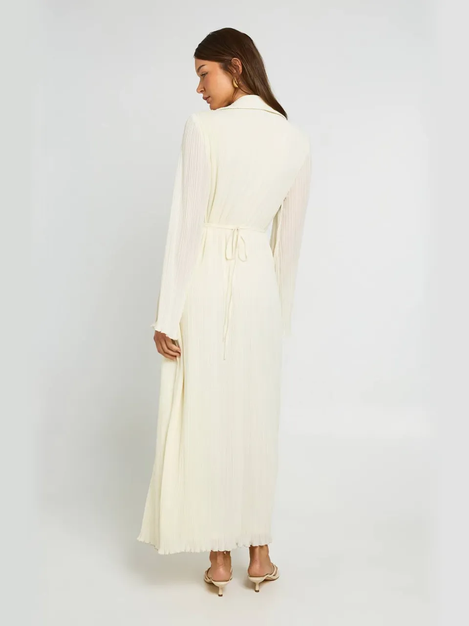 boohoo Dames Premium Plisse Wikkel Maxi Jurk crème, foto 2
