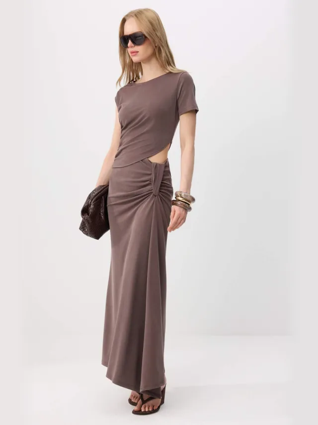 Trendyol TRENDYOLMİLLA Dames Bruin Effen Maxi Kort A-lijn Jurken