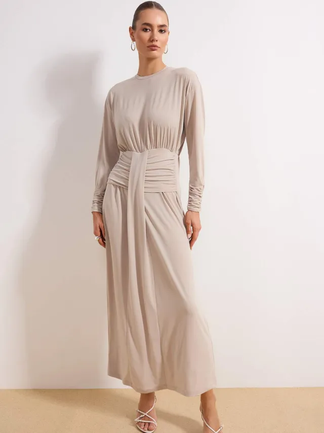 Turkishsouq Dames platte maxi lange chique/nacht bodycon hijab jurk Beige