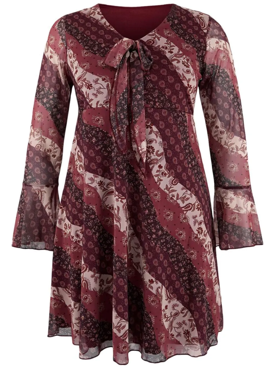 Trendyol Curve Dames Bordeaux Bloemen Kort / Mini Lang Casual A-lijn Grote maten Jurk, foto 2