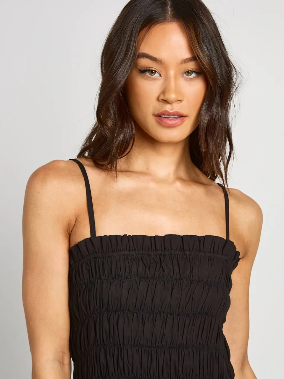 boohoo Dames Lange Katoenen Poplin Maxi-jurk Met Gerimpeld Lijfje zwart, foto 3