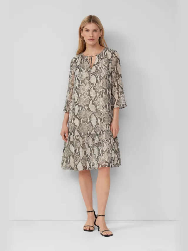 S.Oliver female - Jurk met slangenprint en viscose voering lichtbeige