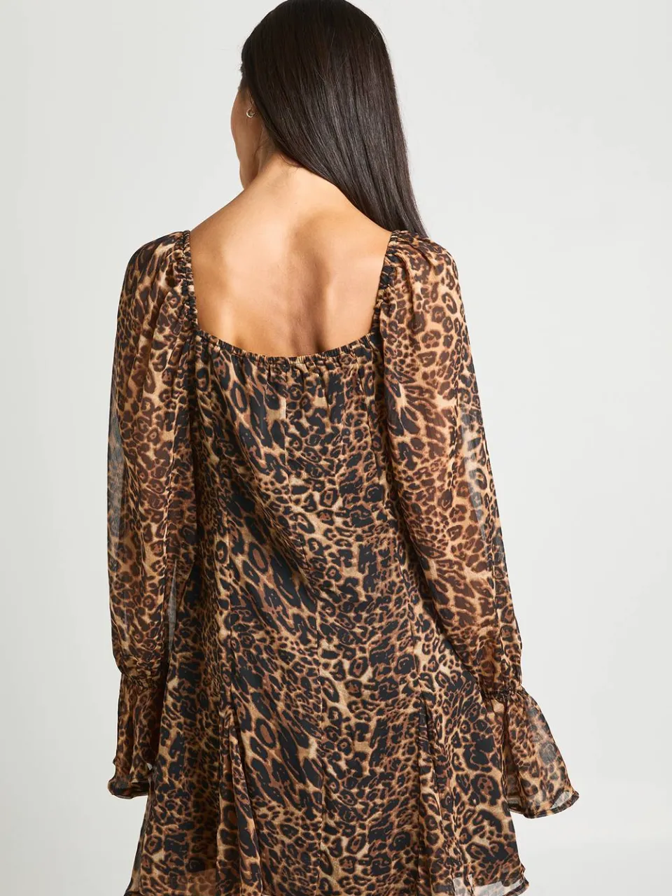 boohoo Dames Gestructureerde Chiffon Luipaardprint Godet Zoom Mini Jurk, foto 2