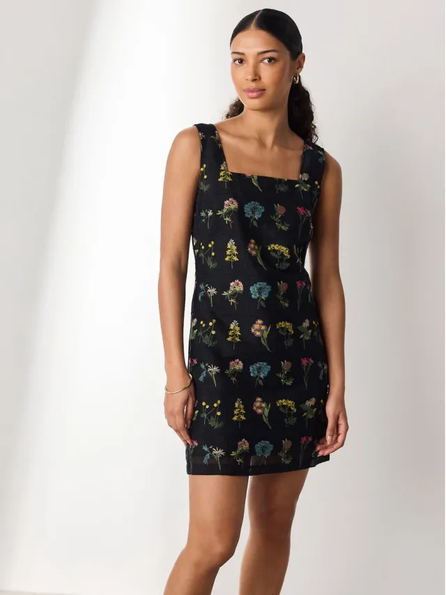 Next Dames - Mini-shiftjurk met bloemenborduursel - Zwart Black