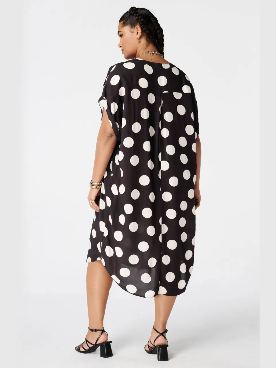 MS Mode viscose zomerjurk met plooien en stippen Plus Size - bruin, foto 6