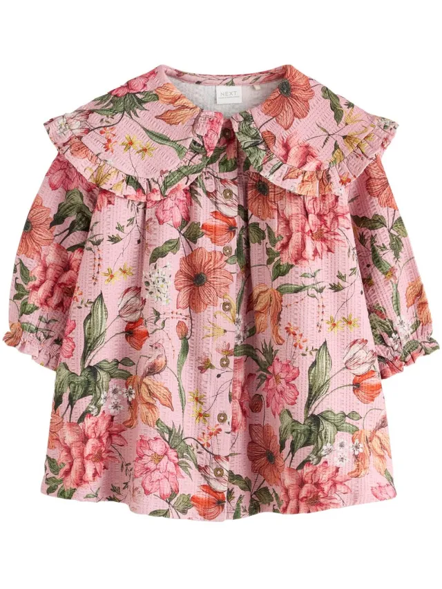 Next Meisjes - Jurk met lange mouwen en kraag - Roze Pink Floral