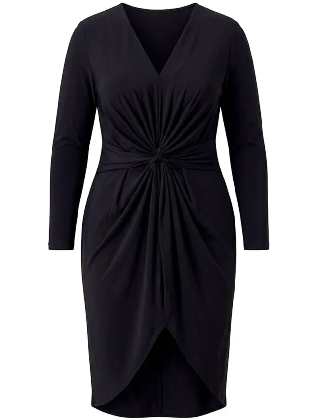 MIAMODA Dames - Jerseyjurk A-lijn midi-lengte drapering lange mouwen - Zwart