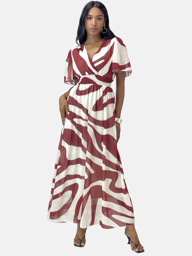 Elara Sommer-Maxikleid mit V-Ausschnitt Weinrot