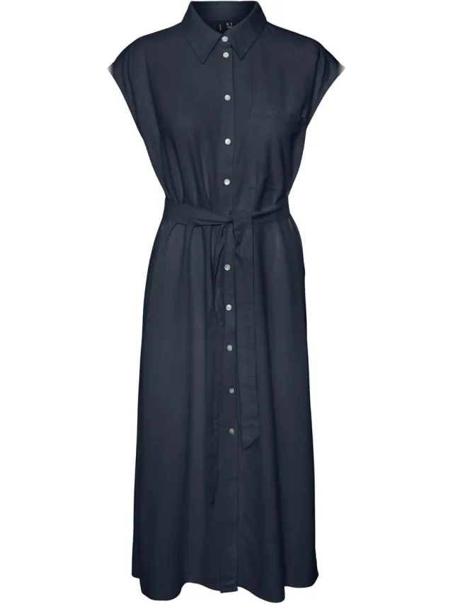 Vero Moda VMMYMILO SL CALF SHIRT DRESS WVN GA - Dames - Maxi jurken Navy Blazer