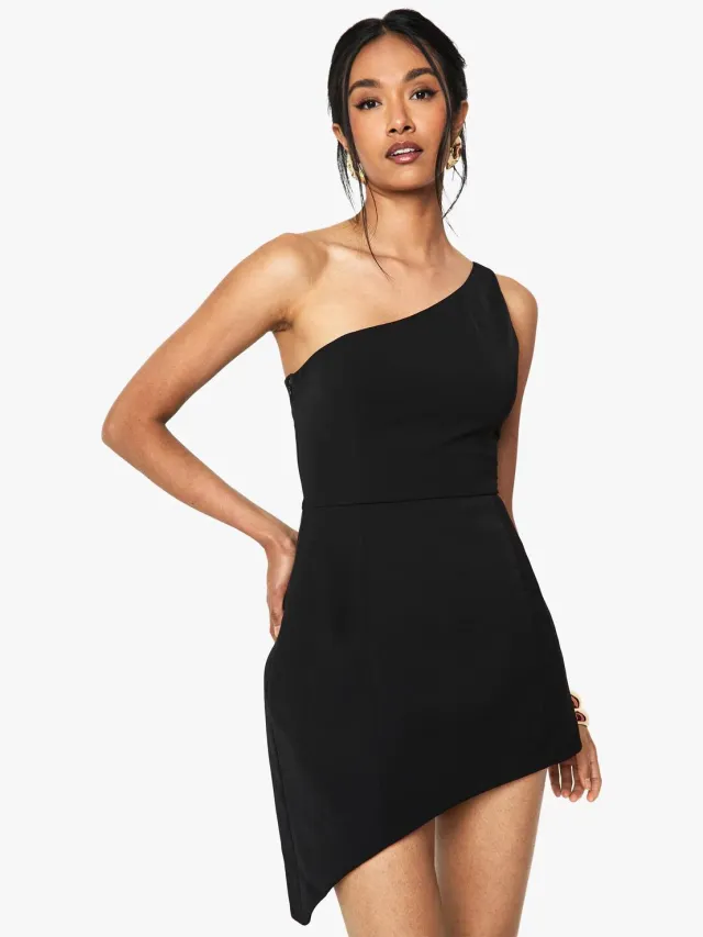 boohoo Dames Tailored Structured One Shoulder Mini Jurk Zwart