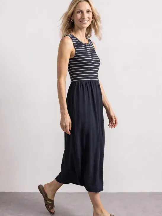 Street One Midi-jurk met verschillende texturen en knoopdetails Blauw