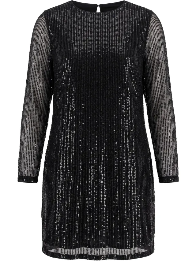 Studio Untold Dames - Mini-jurk met pailletten losse rechte pasvorm - Zwart - Maat 46+