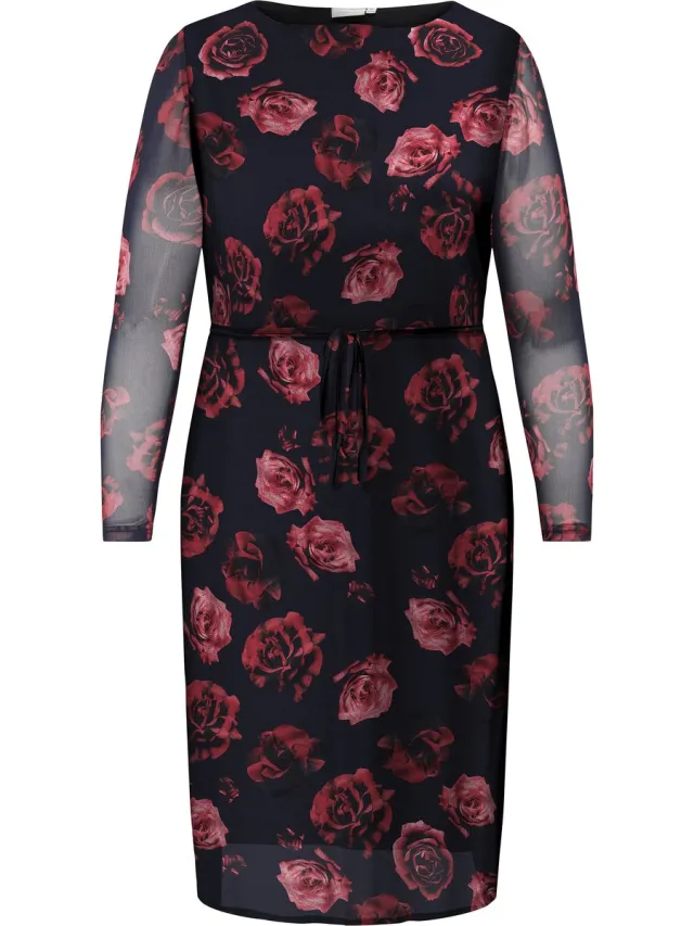 Only Carmakoma CARFOREST LIFE LS BOATNECK BLK DRESS JRS - Dames - Mini jurken BLACK/AOP