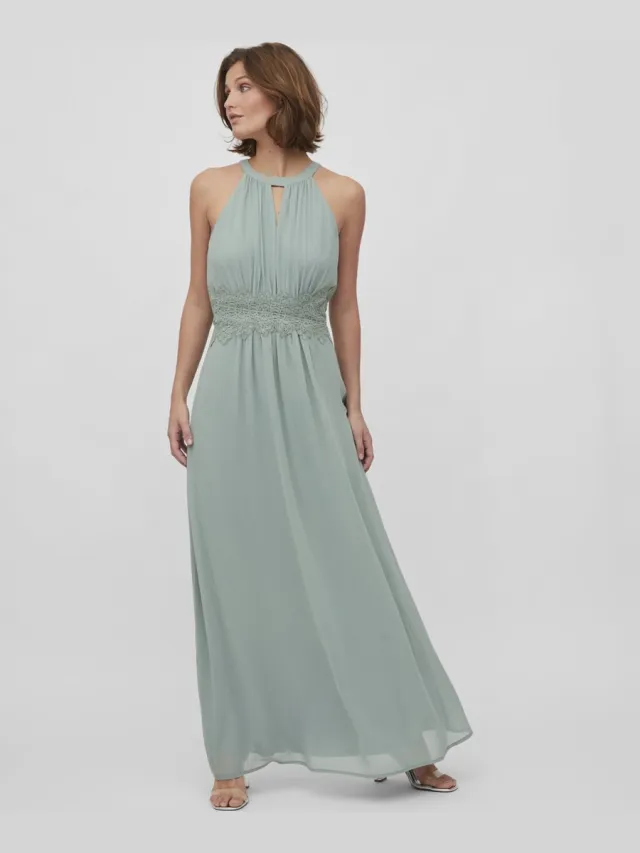 Vila Maxi jurk VIMILINA halter Green Milieu